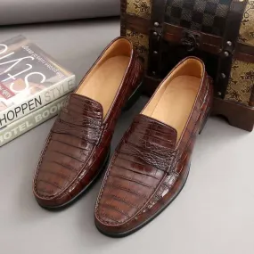 Crocodile Shoes Men's  Crocodile Leather Slip-On Loafers Narrow Fit