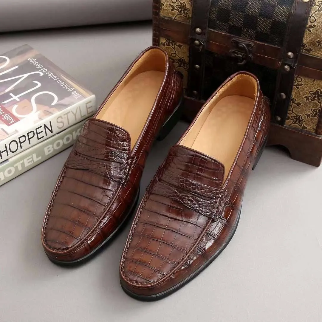 Crocodile Shoes Men's  Crocodile Leather Slip-On Loafers Narrow Fit