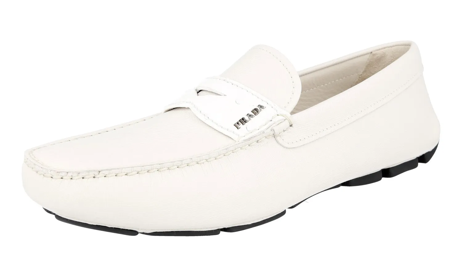 Easy Slip-on Footwear Soft Steps Prada Men's White Saffiano Leather Penny Loafer Loafers 2DD151