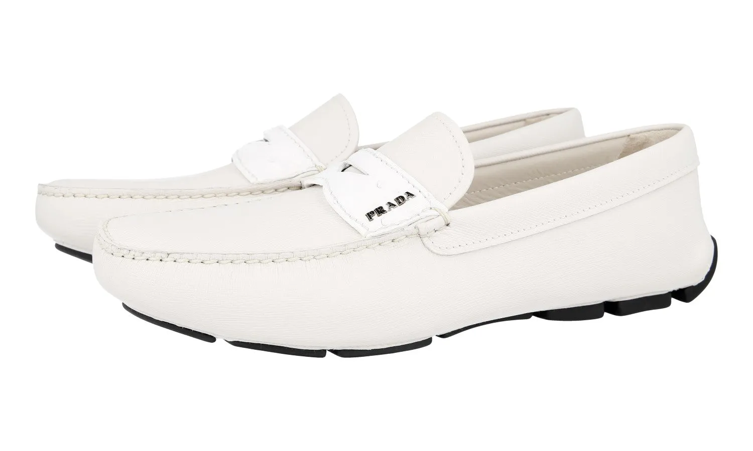 Relaxed Walking Footwear Local Walk Prada Men's White Saffiano Leather Penny Loafer Loafers 2DD151