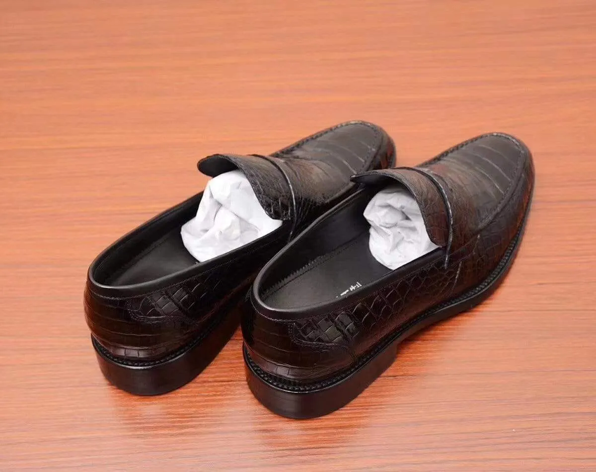 Crocodile Shoes Mens Crocodile Leather Casual Loafer Drive Shoes Black Relaxing Shoes Open Toe