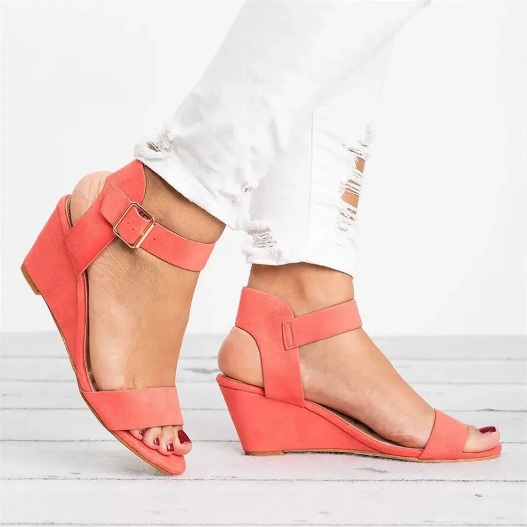Soleil Open-Toe Buckle Strap Suede Wedge Street Chill