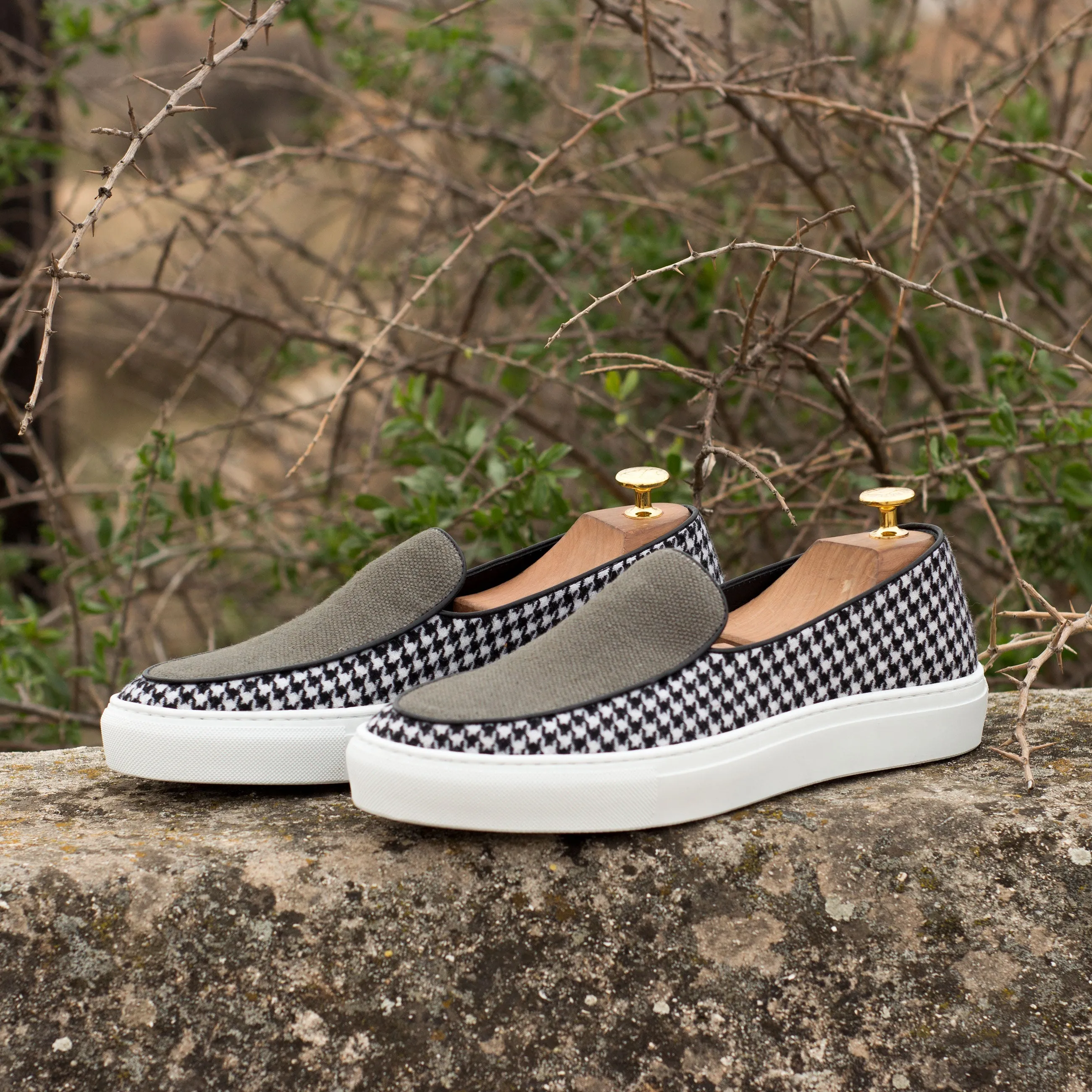 Houndstooth & Grey Linen Belgian Sneakers Smooth Lining Design Beer Fest