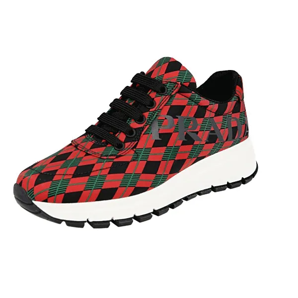 Secure Lace System Prada Women's Red Scottish Tartan Prax01 Sneaker 1E552L