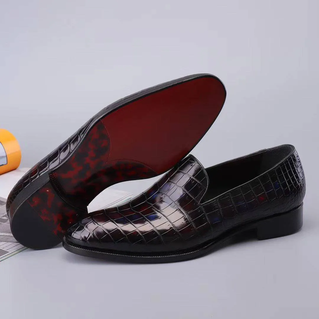 Crocodile Shoes Men's Slip On Loafer Shoes, Genuine Crocodile Leather Casual Dress Shoes Vintage Multi Blue High Step