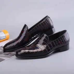 Crocodile Shoes Men's Slip On Loafer Shoes, Genuine Crocodile Leather Casual Dress Shoes Vintage Multi Blue Farm Visit Marina Glow