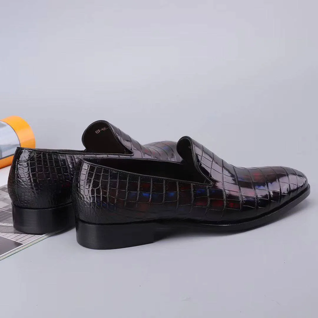 Hope Step Crocodile Shoes Men's Slip On Loafer Shoes, Genuine Crocodile Leather Casual Dress Shoes Vintage Multi Blue