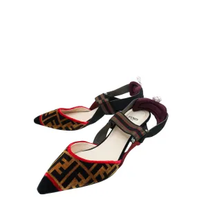 Fendi Brown Multicolor FF Velvet Colibri Medium Heeled Slingback Pumps 38.5 Multi Purpose