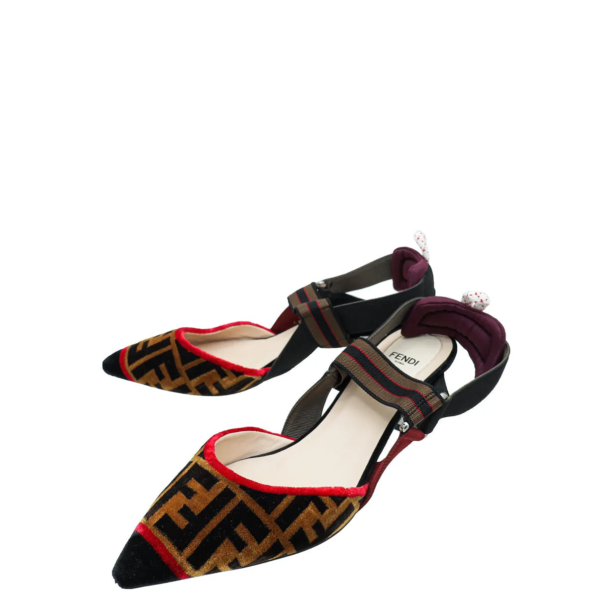 Fendi Brown Multicolor FF Velvet Colibri Medium Heeled Slingback Pumps 38.5 Multi Purpose