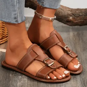Neri Faux Leather Buckle Sandals Summer Vibes Breath Mesh