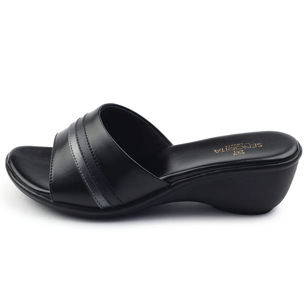 Senorita Casual Black Sandal For Women JFL-62E By Liberty Orthopedic Support Effortless Comfort