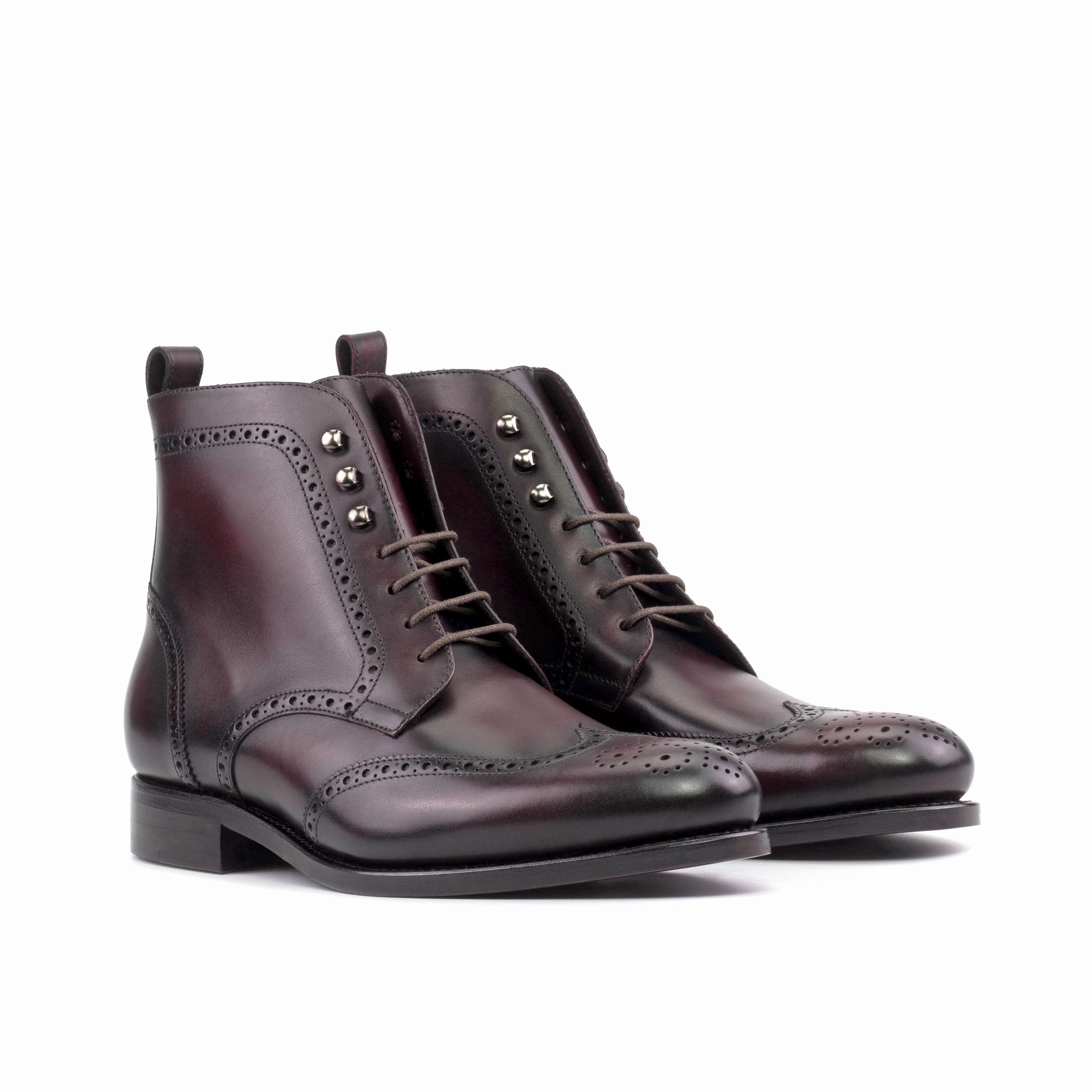 Western Style Burgundy Box Calf Leather Brogue Boot