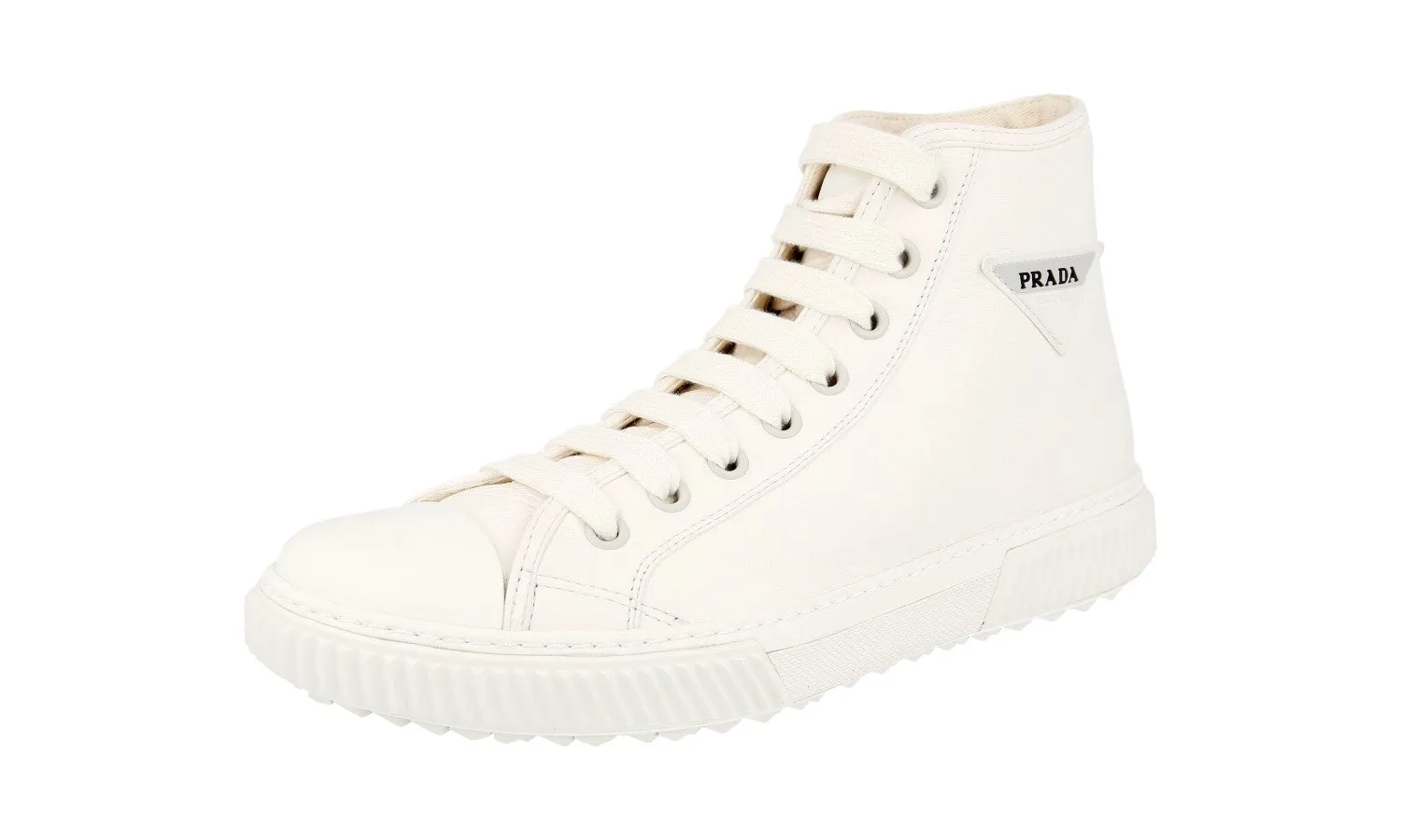Gym Approved Prada Men's White Leather Stratus High-Top Sneaker 4T3306