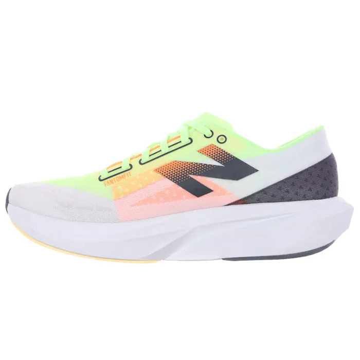 Mens New Balance FuelCell Rebelv4 in White/Bleached Lime Glo/Hot Mango Breathable Form Wide Support