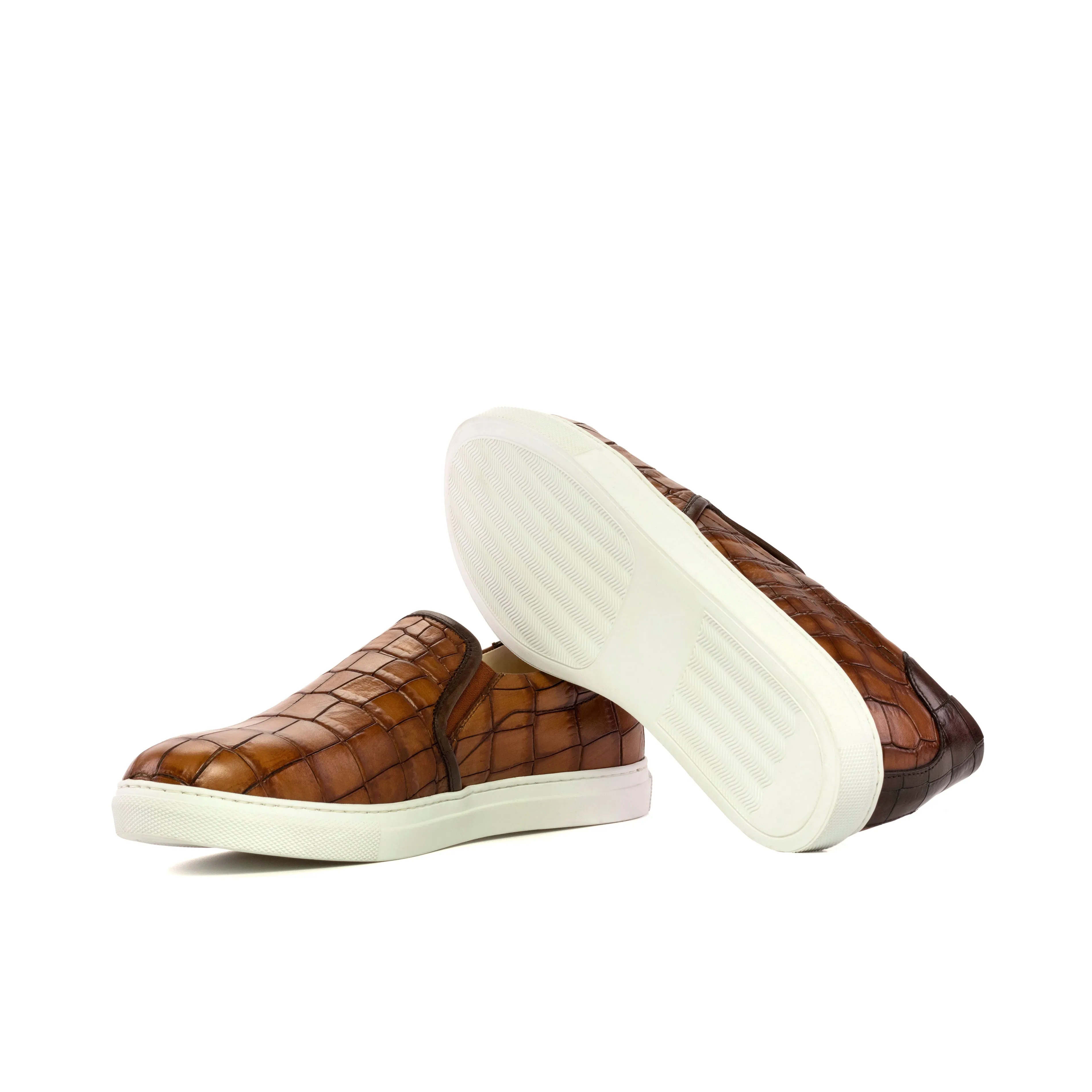 RemovableInsole Med & Dark Brown Croco Slip-On Sneakers