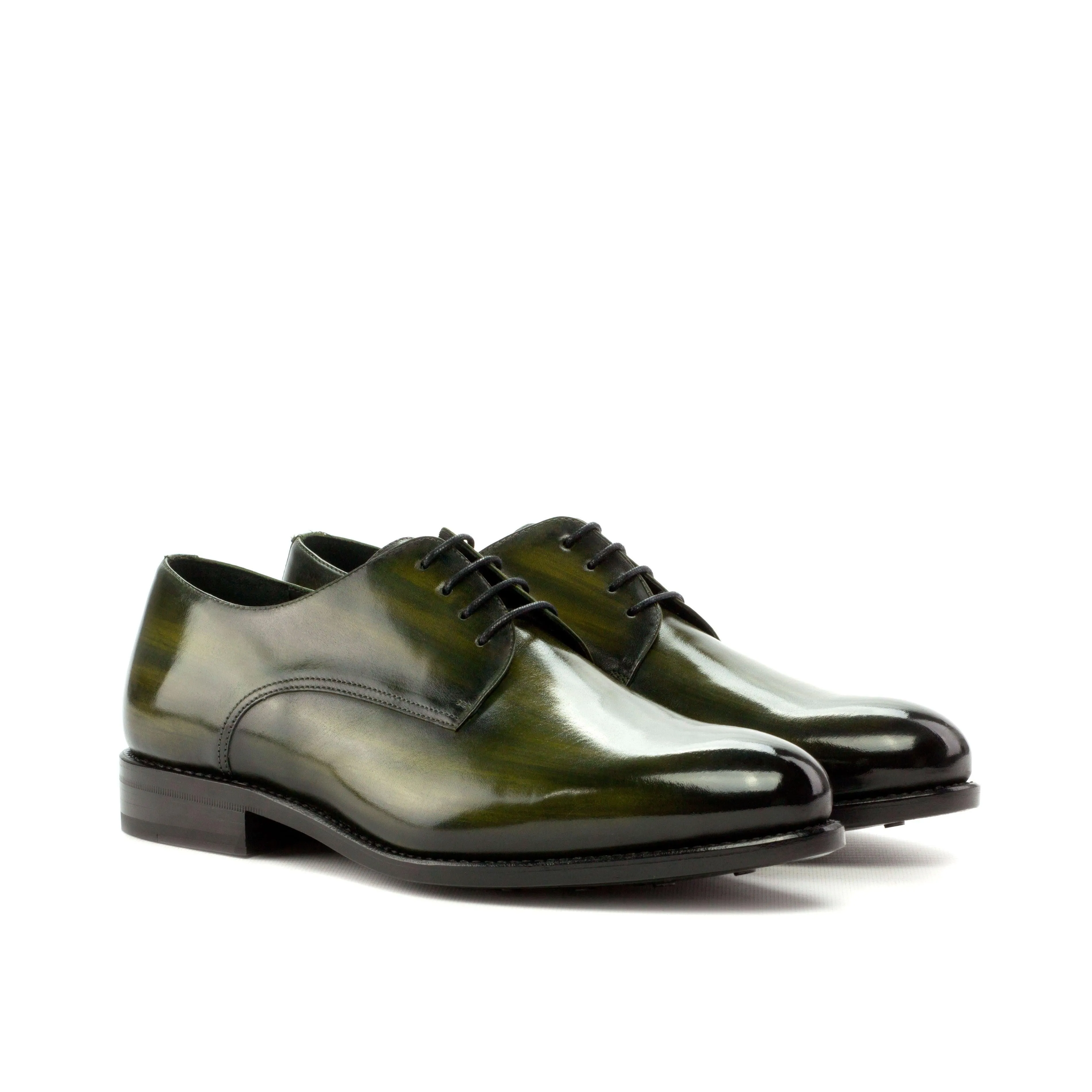 Khaki Green Patina Leather Derby Shoes Office Prep Flat Surface