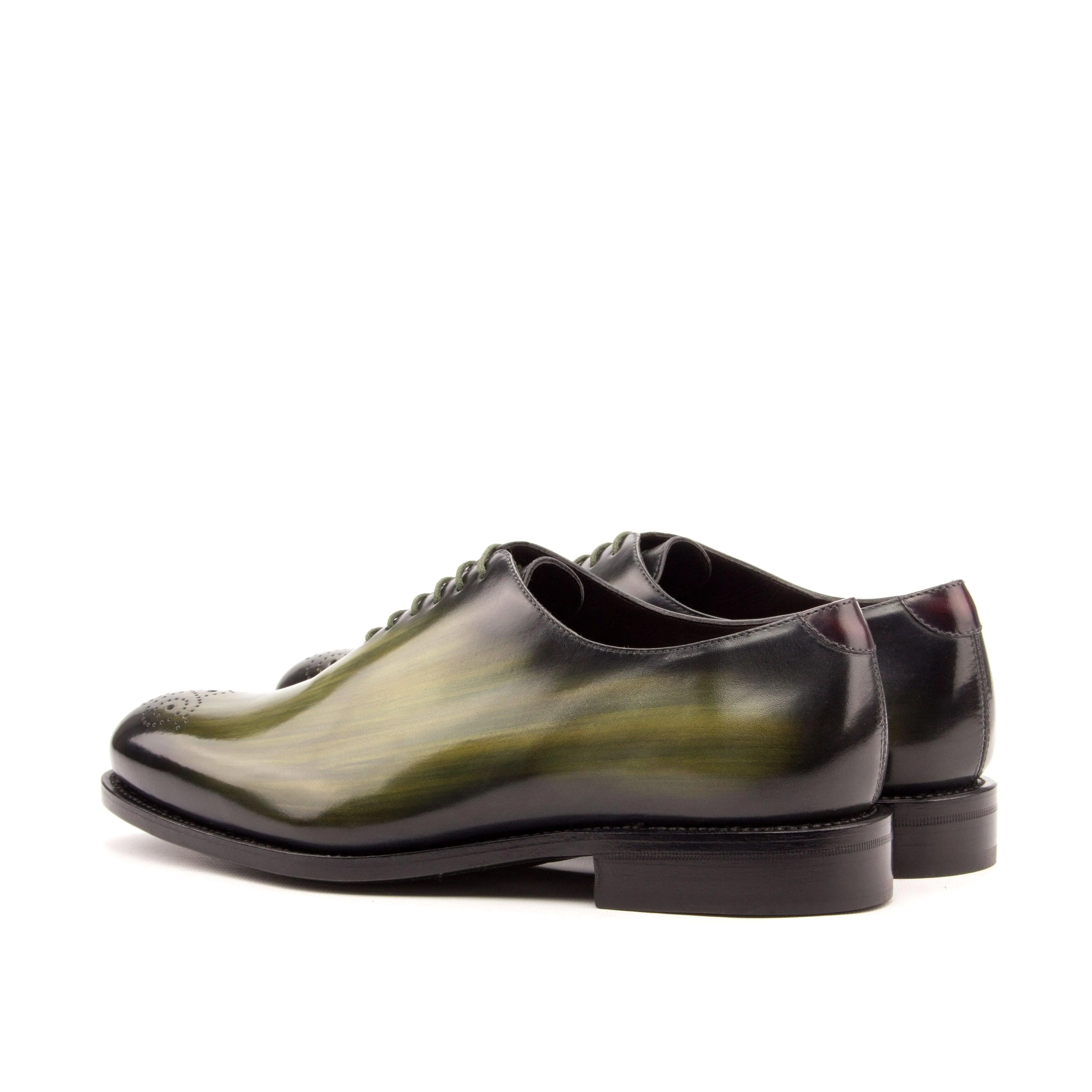 Khaki Green Patina Leather Wholecut Shoes Line Pace Success Step