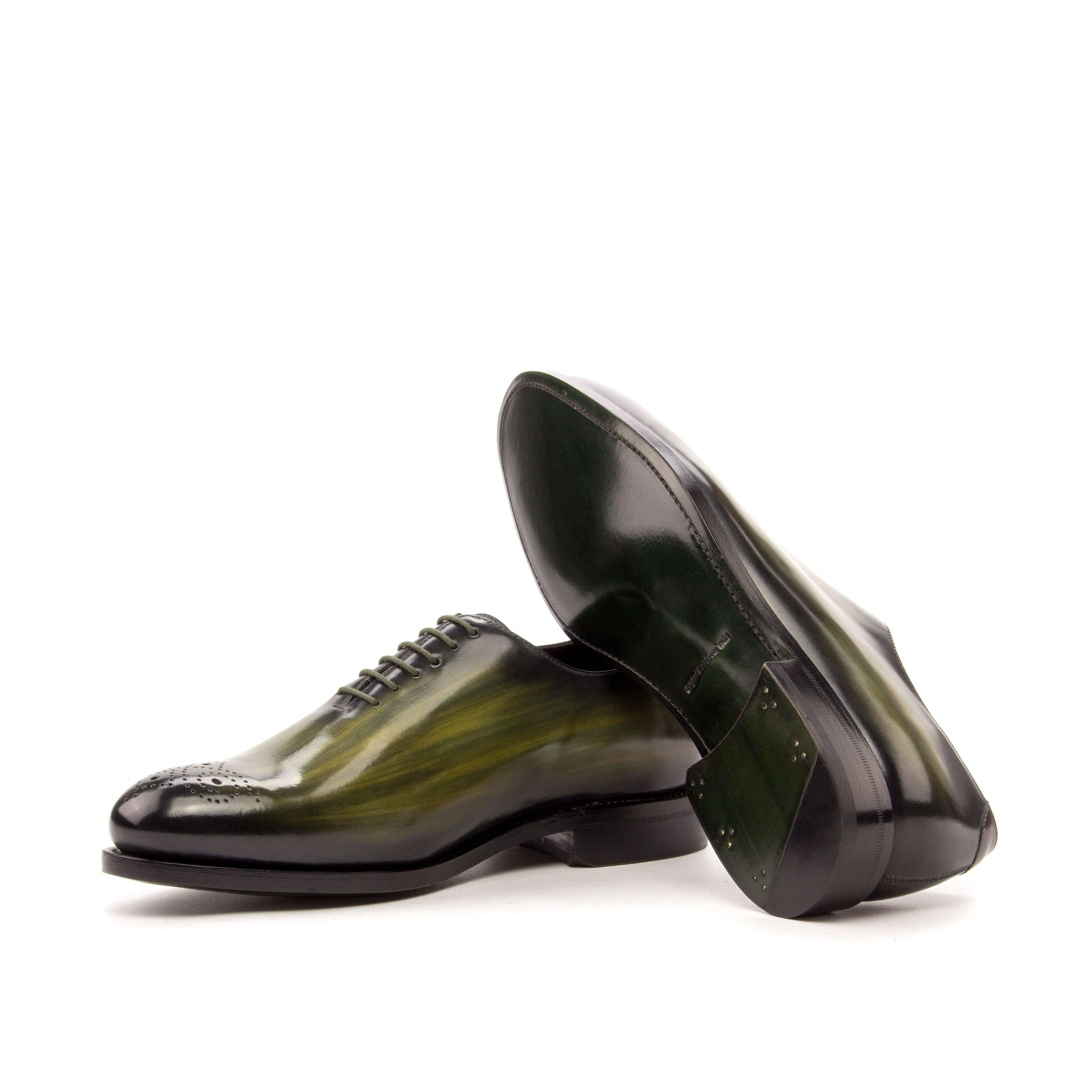 Crisp Edge Khaki Green Patina Leather Wholecut Shoes