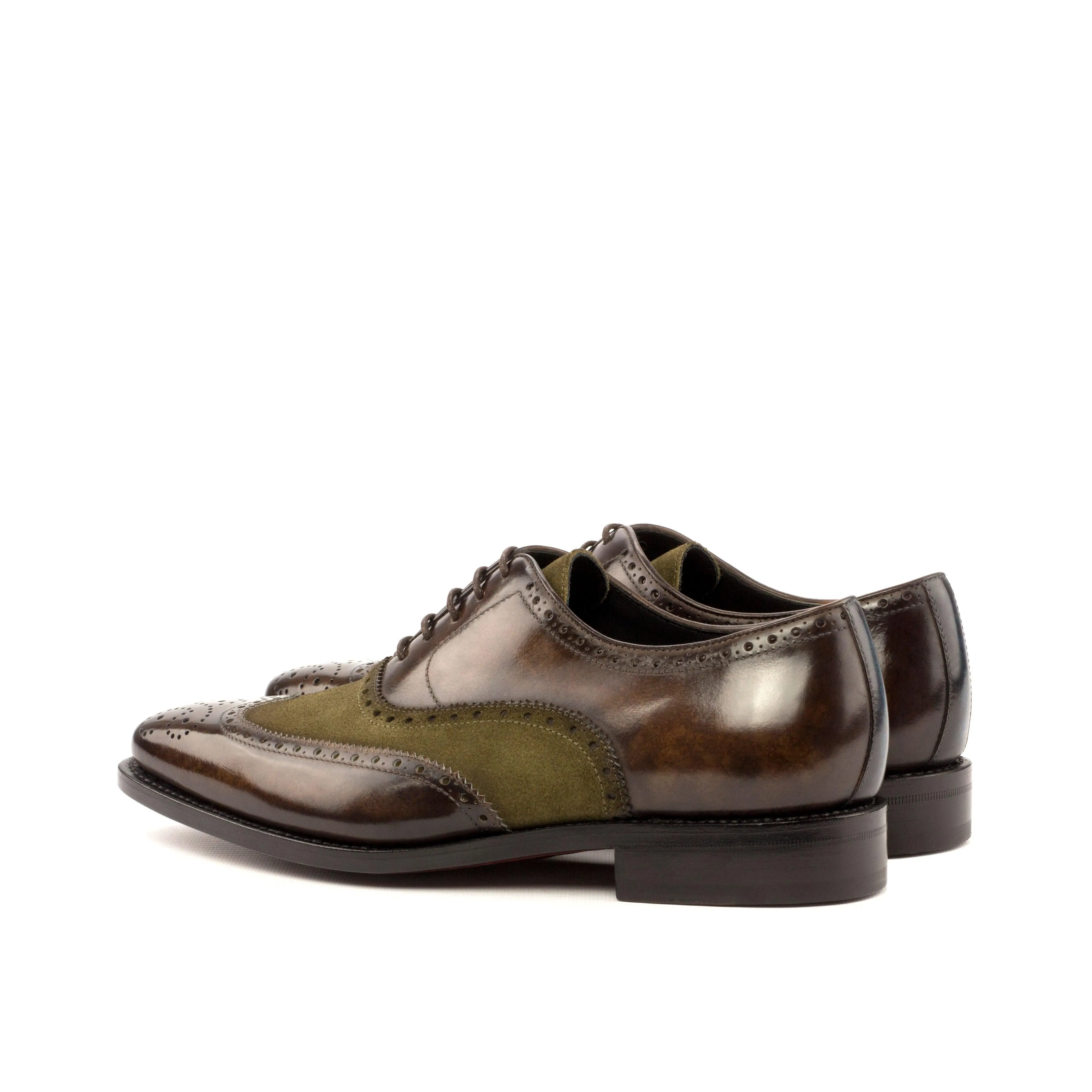 khaki Suede & Brown marbled Patina Brogue Creative Office Slim Outline