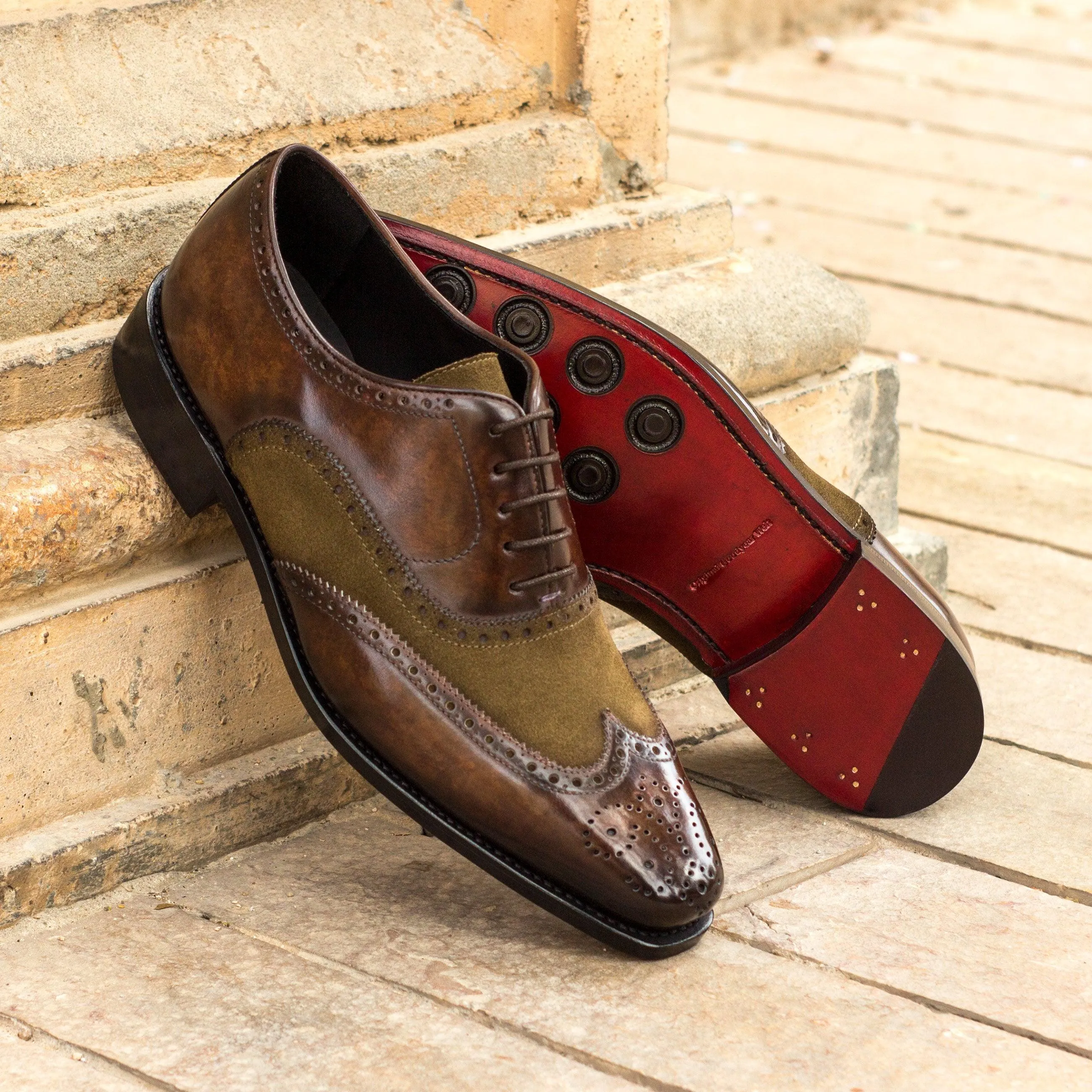 tailored look Clean Floor khaki Suede & Brown marbled Patina Brogue