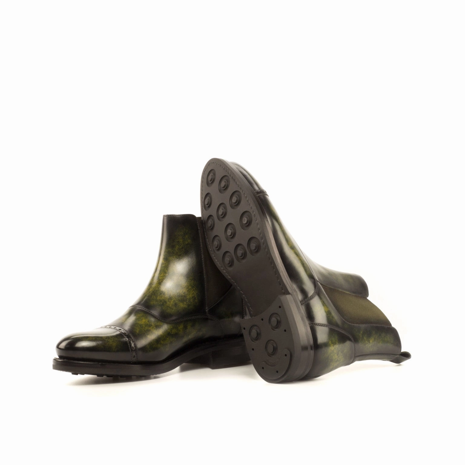 Cold Weather Ready Khaki Green Marbled Patina Chelsea Boots