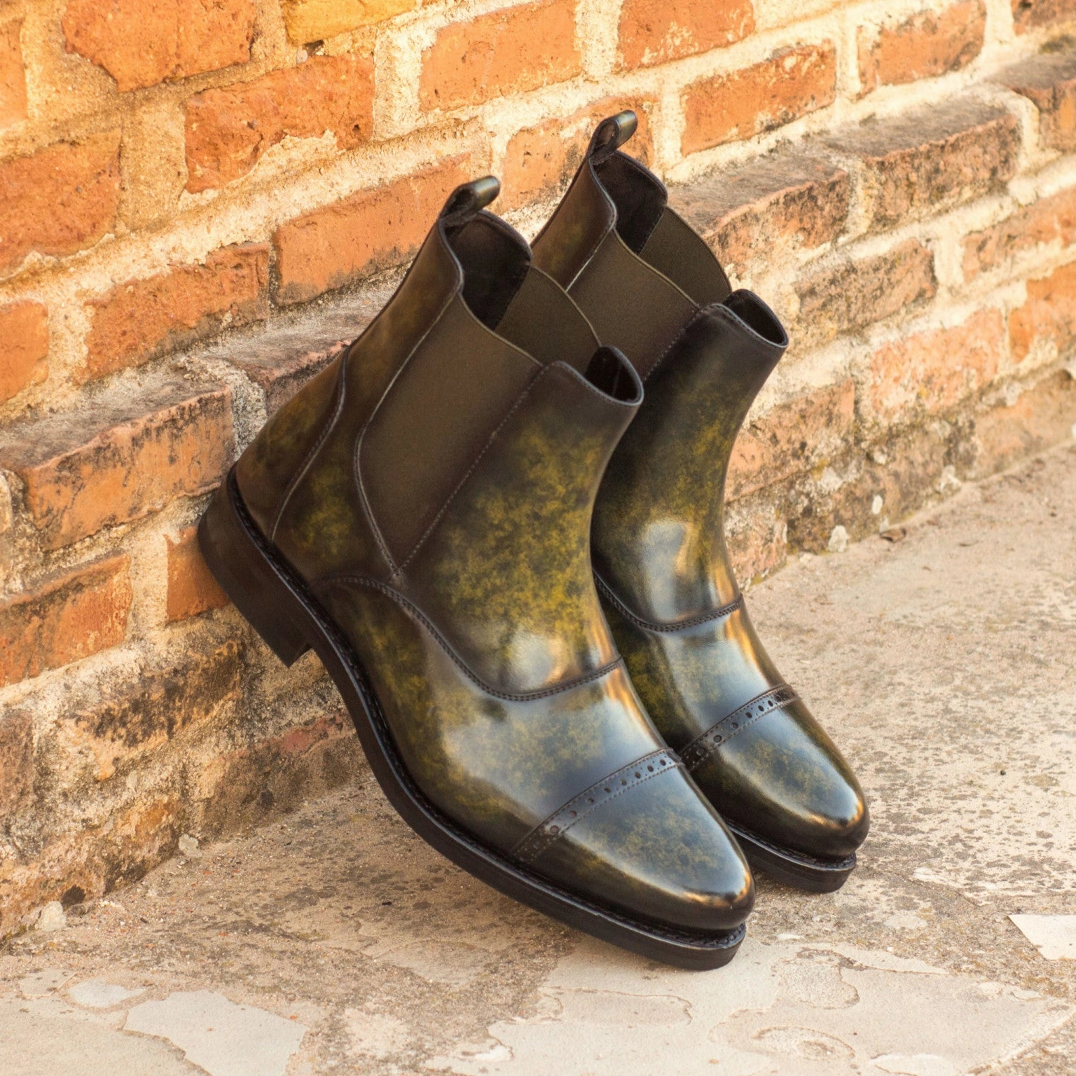Easy Walk Boots Khaki Green Marbled Patina Chelsea Boots
