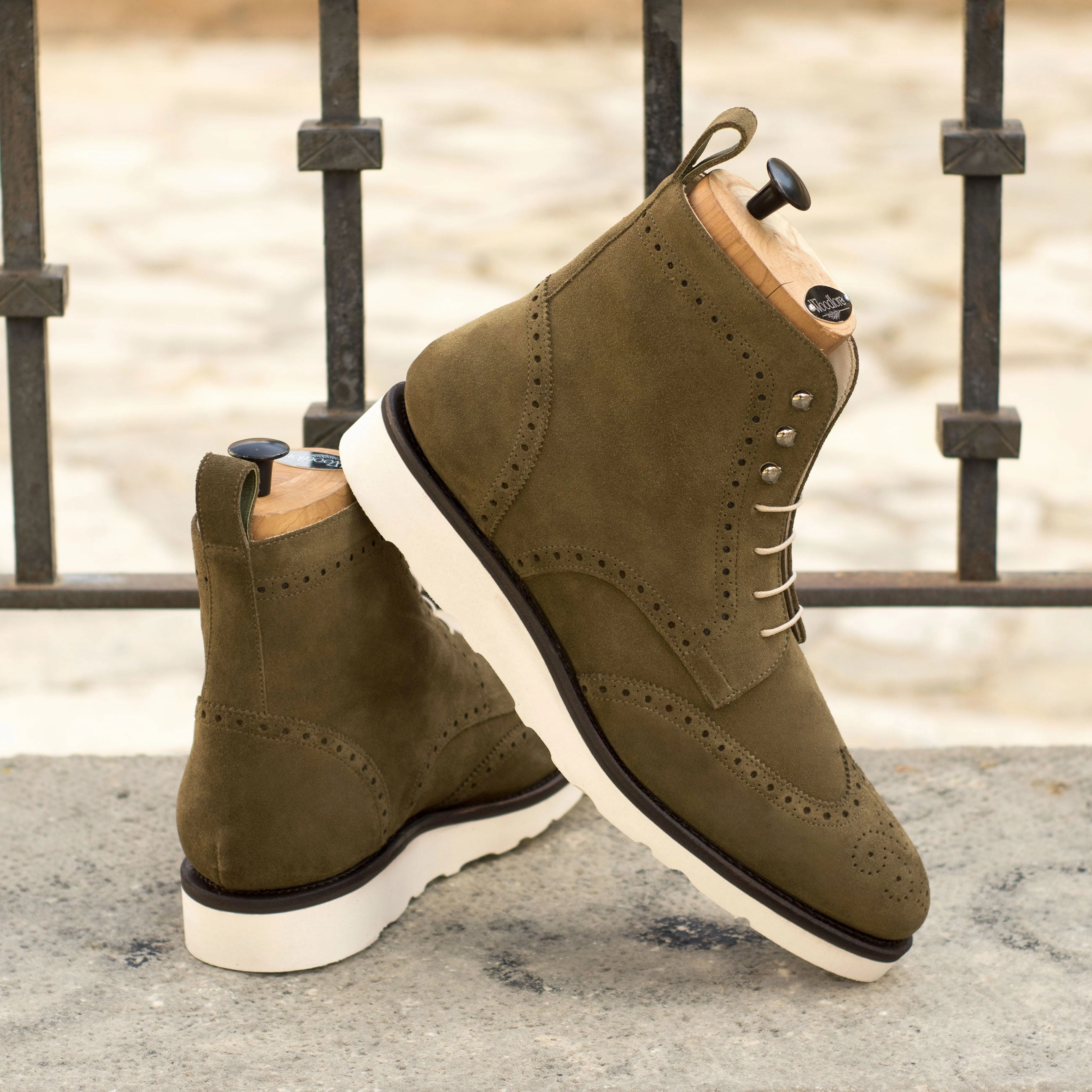 Comfort Step Anti   Fatigue Khaki Suede Brogue Boots