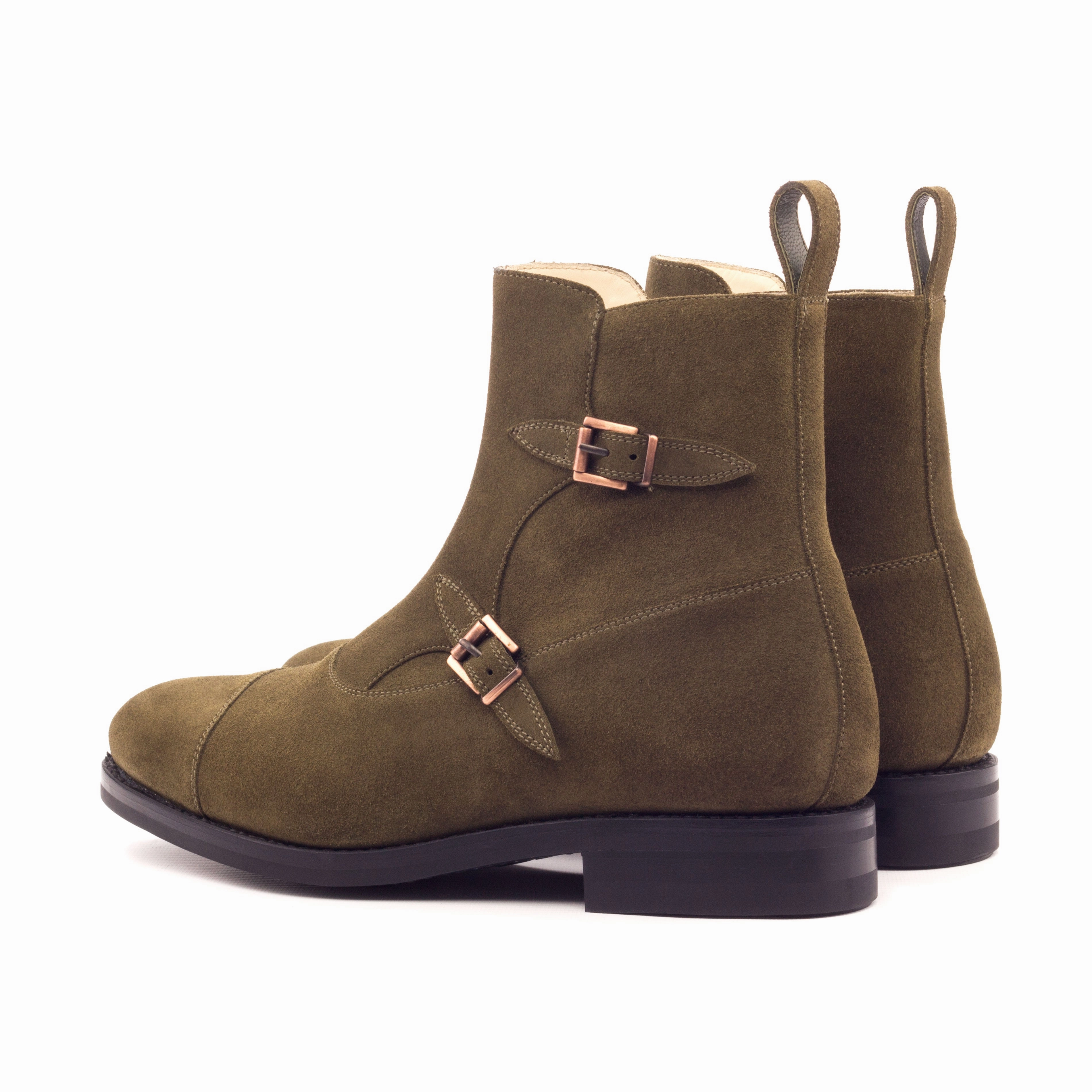 Khaki Suede Double-Monk Boots BreathableMesh