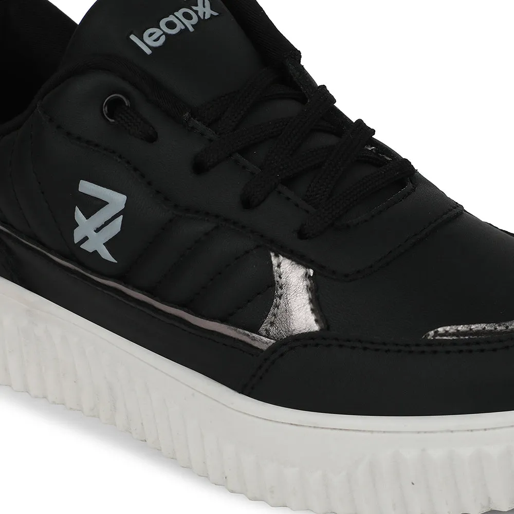 ergonomic Seamless Upper Design Leap7x Black Casual Sneakers For Women ELEGENT-1 By Liberty