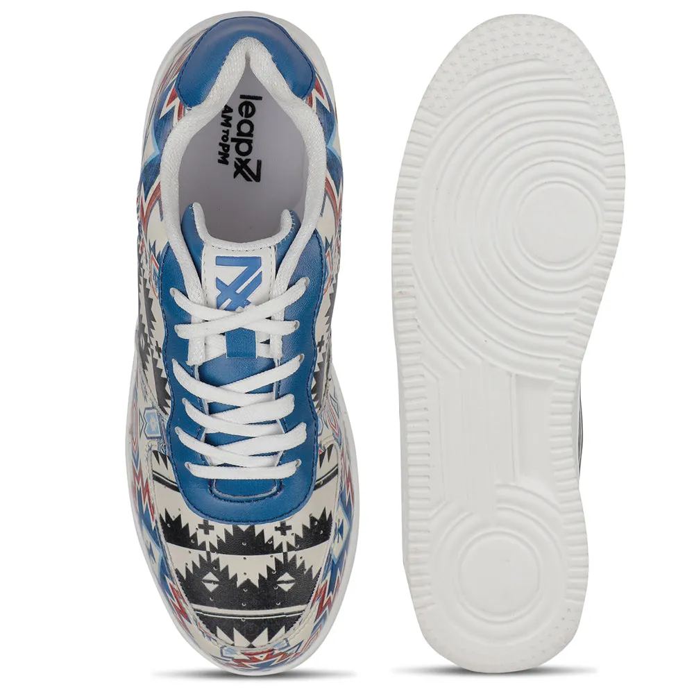 Leap7x Lacing White Printed Himalayan Handloom Casual Sneakers For Men MJH-M04 By Liberty weather - resistant shoes