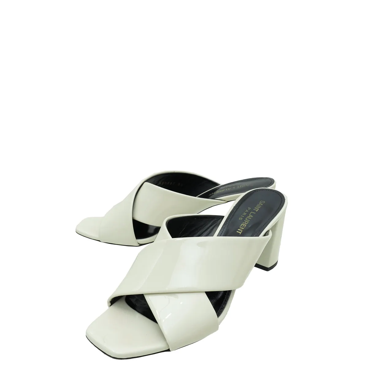 YSL Cream Loulou Criss Cross Sandals 39 Medium Heel Mesh Upper