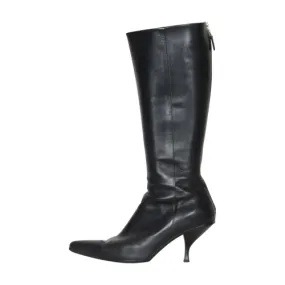Prada Leather Kitten Heel Boots Shockproof