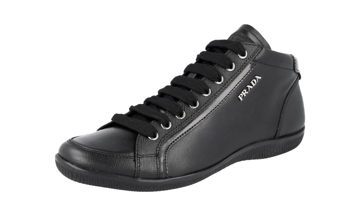 Slim flexibility Vapor Wick Fabric Prada Women's Black Saffiano Leather Sneaker 3T5621
