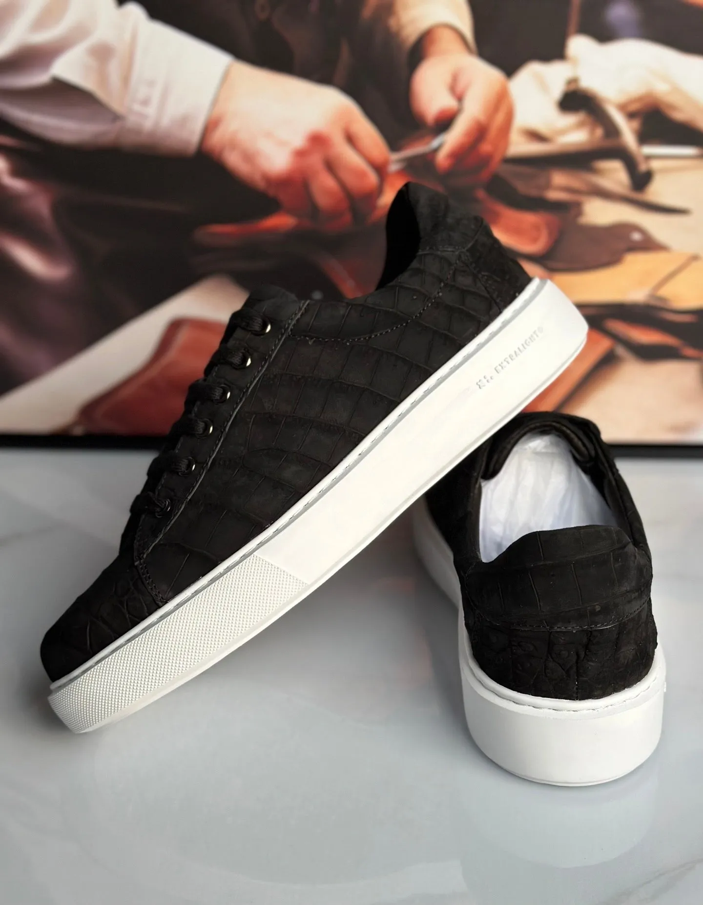 Crocodile Sneakers , Nubuck Genuine Crocodile Leather Sneakers Black Tree Lane Mid Top