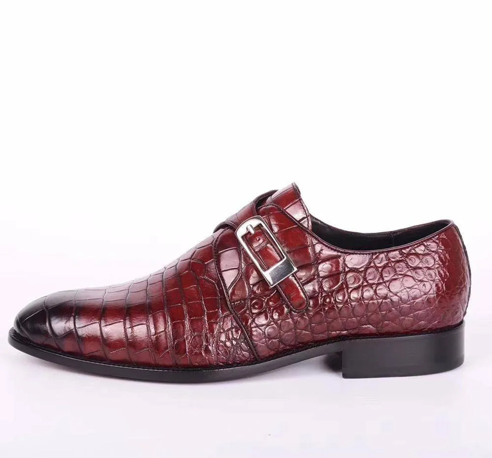 Soft Construction Crocodile Shoes Crocodile  Leather  Man Handmade Mens Dress shoes, Mens Monk Shoes, Mens Formal Shoes,Brushed Red
