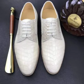 Crocodile Shoes Mens  Genuine Crocodile Leather  Lace Up Shoe White Soft Padding Fashion Ease Shoes