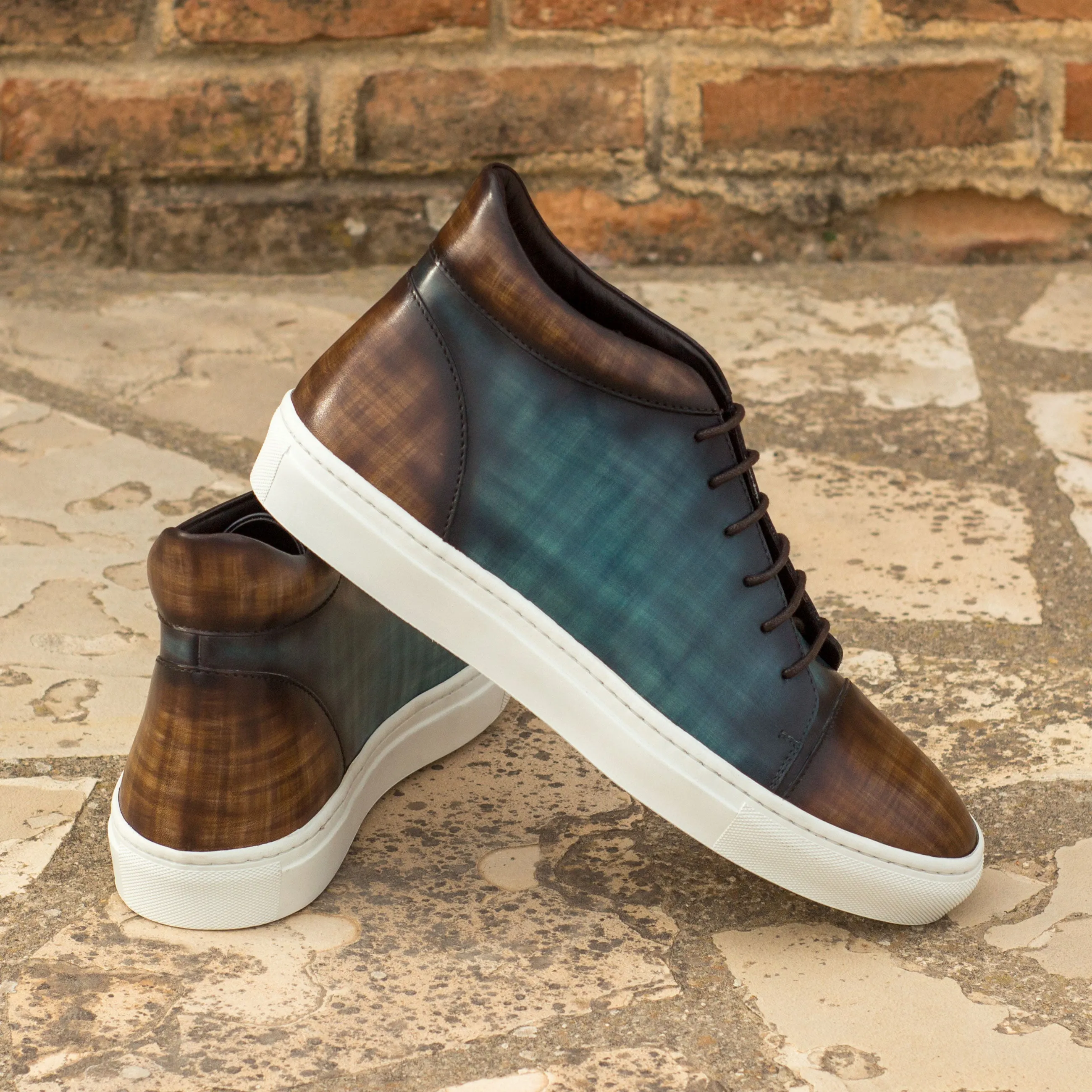 Turquoise & Brown Papiro Patina High-Top Sneakers city shoes stretchy flexibility