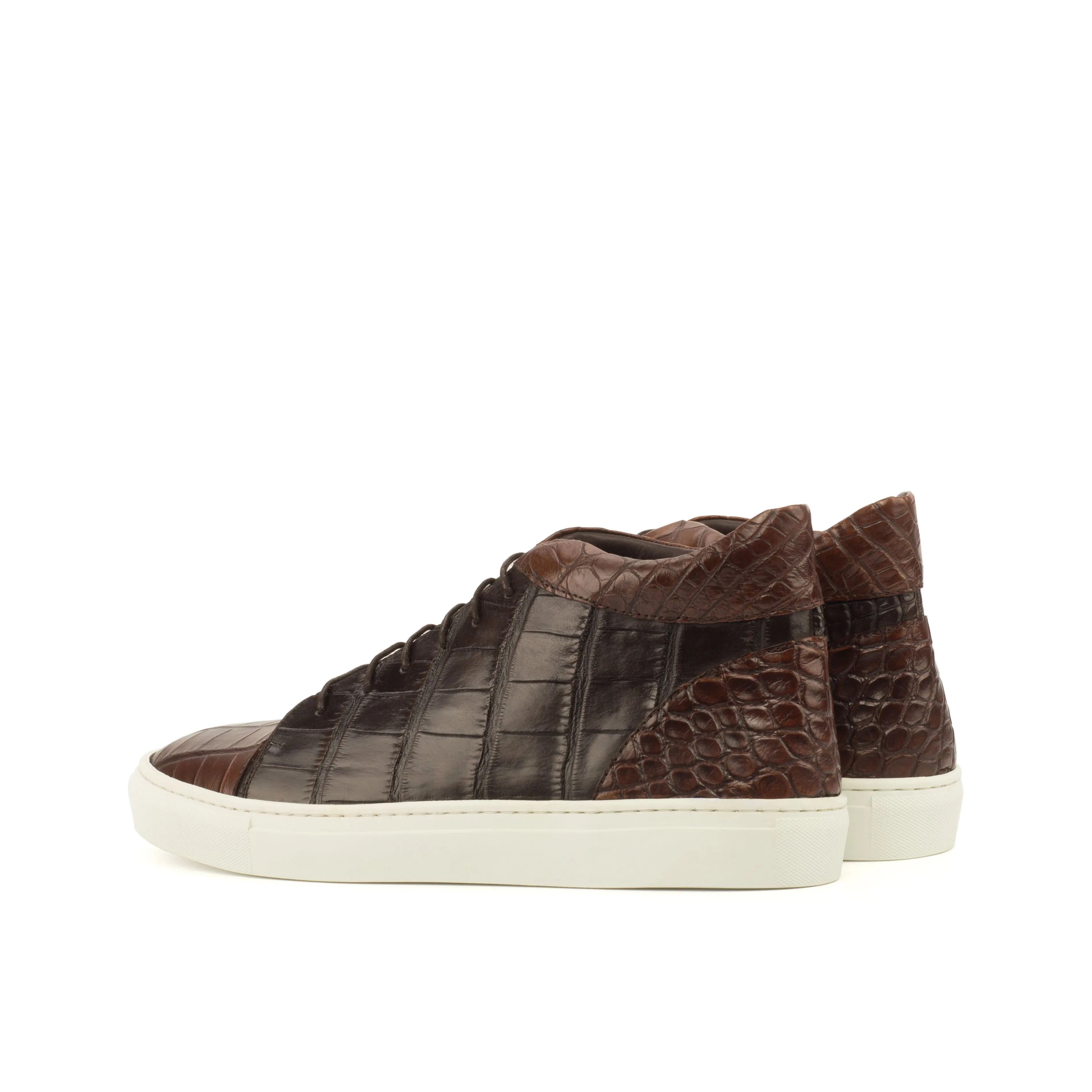 Custom - made Comfortable Fit Around Heel Brown Alligator High-Top Sneakers