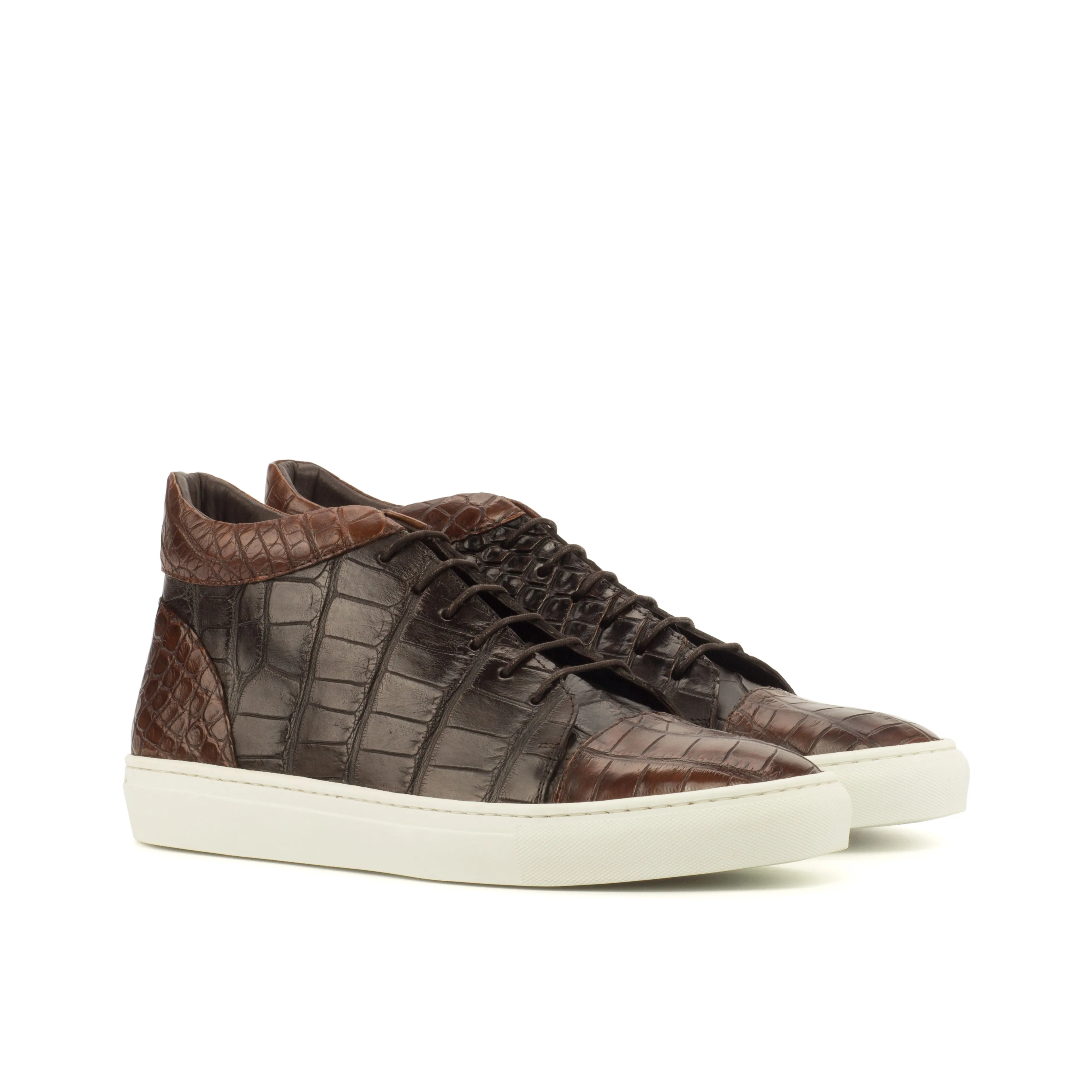 Spandex Brown Alligator High-Top Sneakers