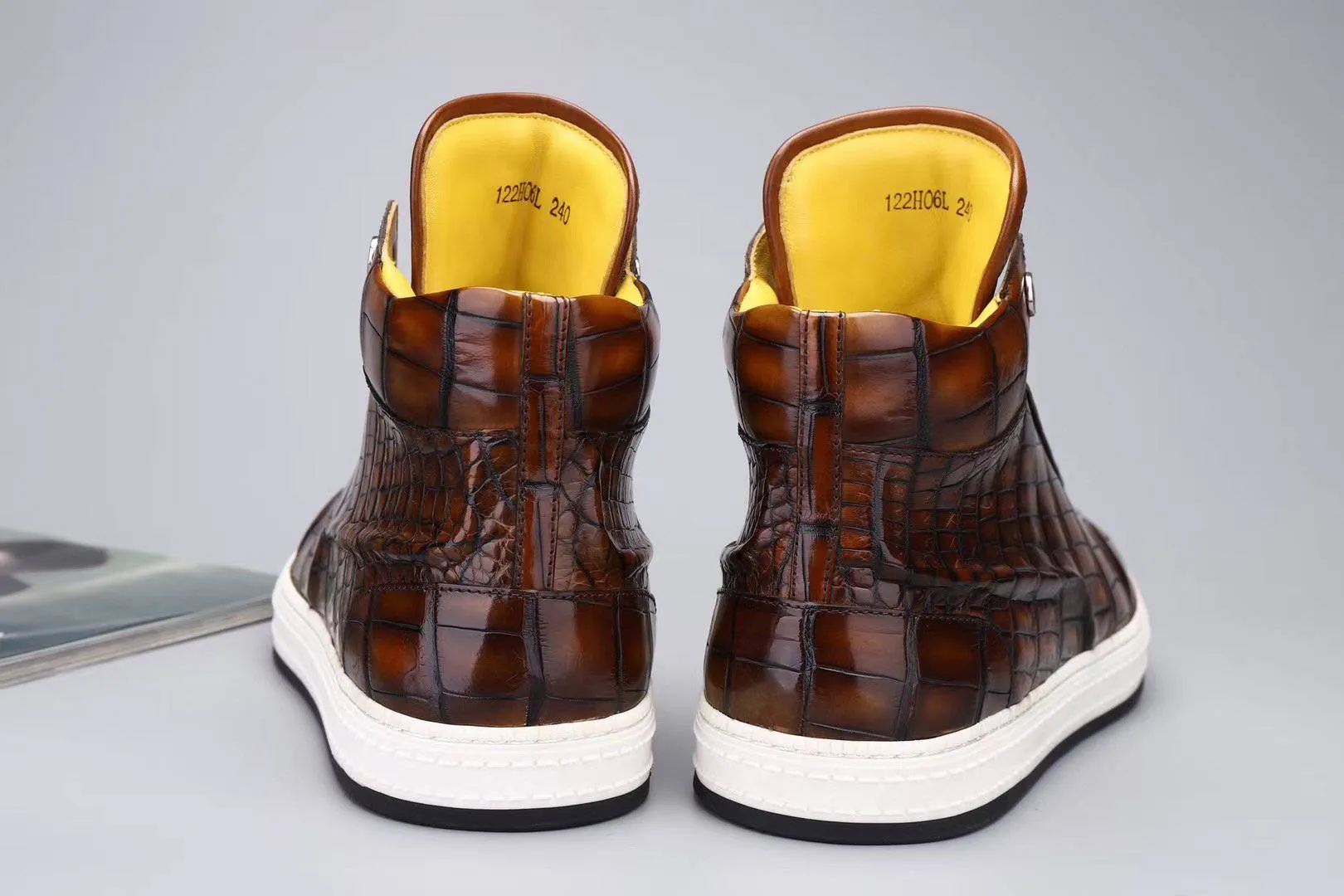 Crocodile Shoes Men's Sneakers , Genuine Crocodile Skin Leather High Heel Sneakers Grey,Brown Modern Classic Design