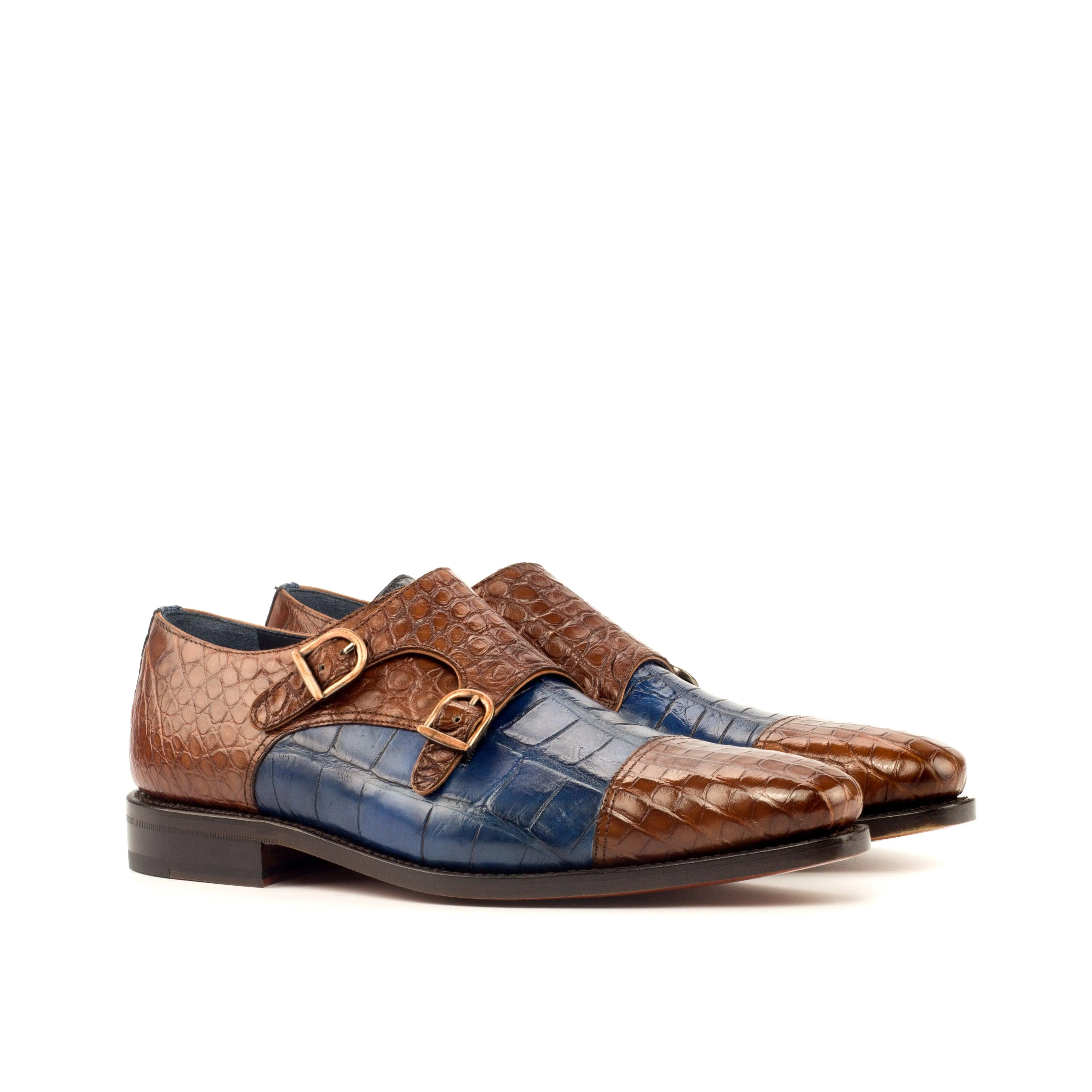 Walk Ease Two-Tone Alligator Double Monk Shoes
