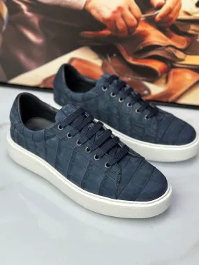 Crocodile Sneakers , Nubuck Genuine Crocodile Leather Sneakers Dark Blue Perfect Fit Hook Loop