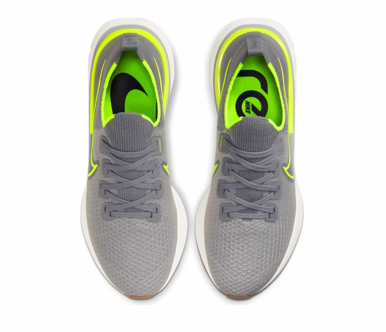 rubber running option running in a composite bridge area shoes Men's Nike React Infinity Run FK (Particle Grey/Volt)