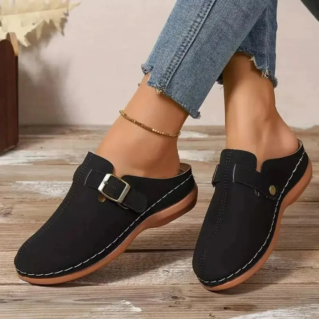 No Stress Summer Ready Lina Closed-Toe Faux Leather Mules
