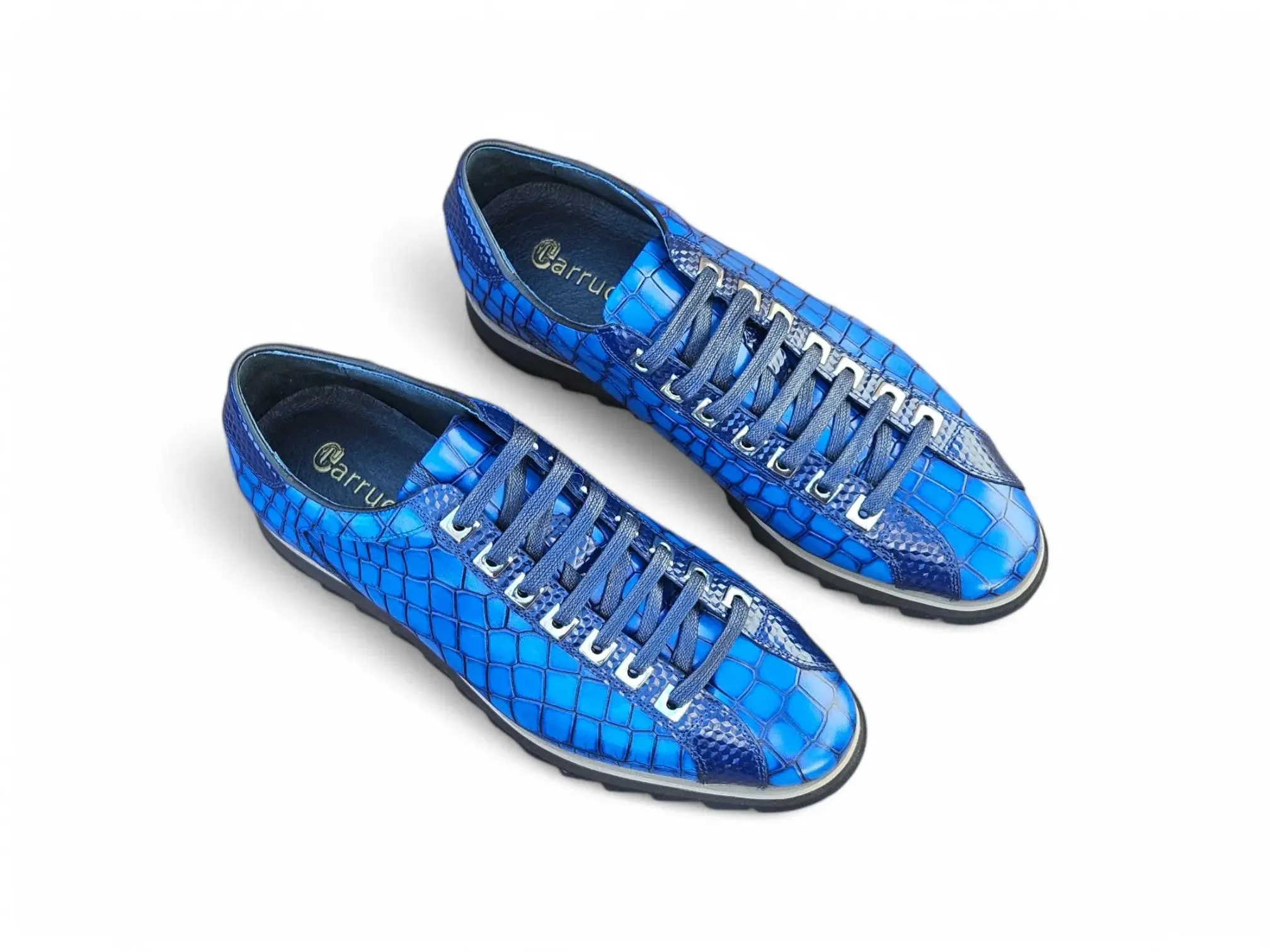 Toe Area Crocodile Embossed Leather Sneaker