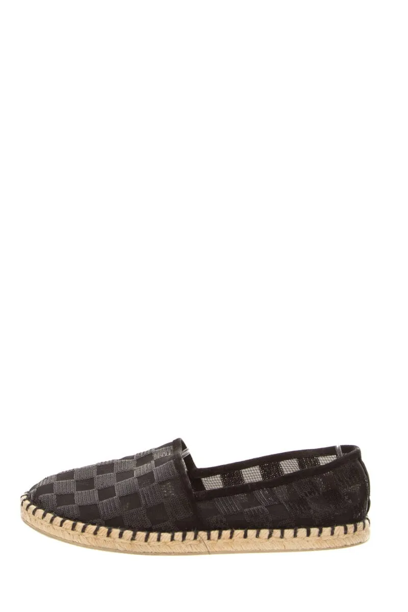 Slip On Style Dream Path Louis Vuitton Black Glitter Checkerboard Espadrille SZ 38