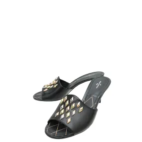 Scandi Clean Louis Vuitton Black Studded Slide Sandals 38.5