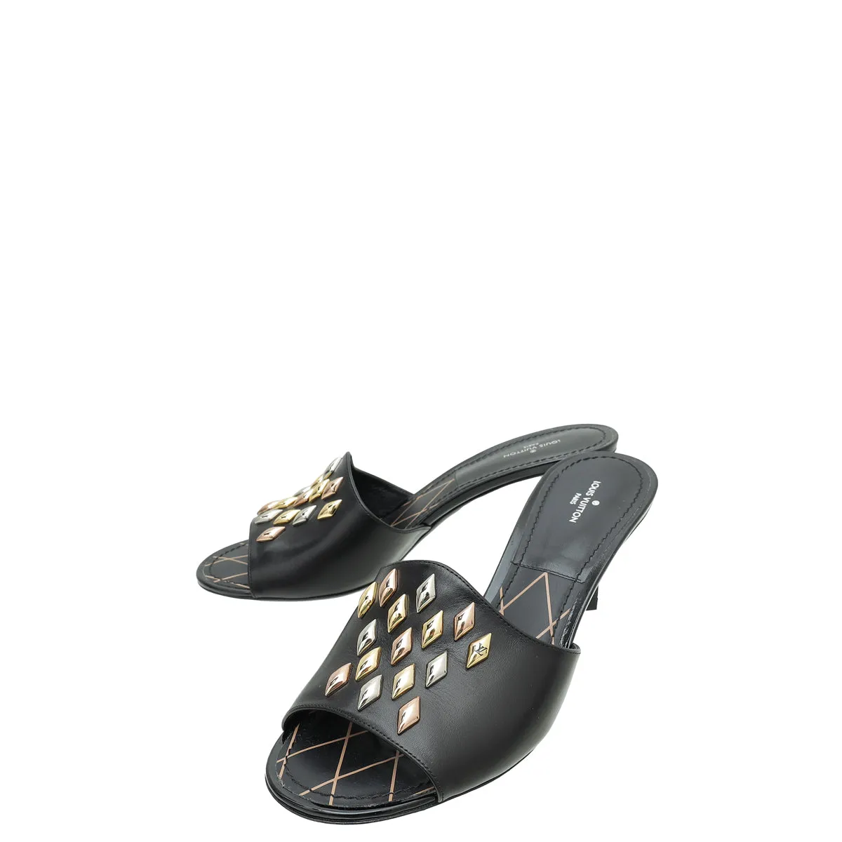 Scandi Clean Louis Vuitton Black Studded Slide Sandals 38.5