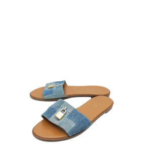 Ice Grip Quick Motion Louis Vuitton Blue Denim Lock It Flat Mule 37.5