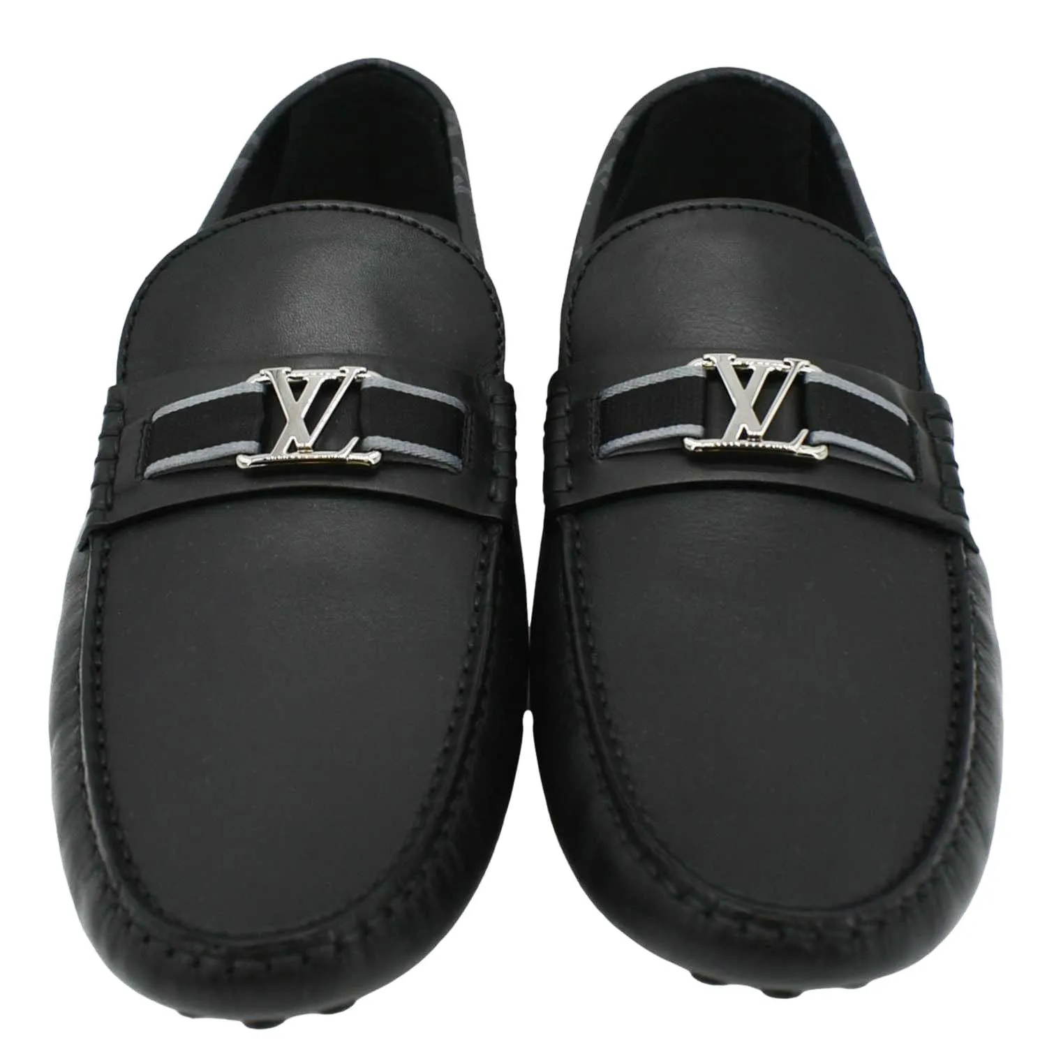 LOUIS VUITTON Hockenheim Moccasin Leather Loafers Black US 10 Pair Quick